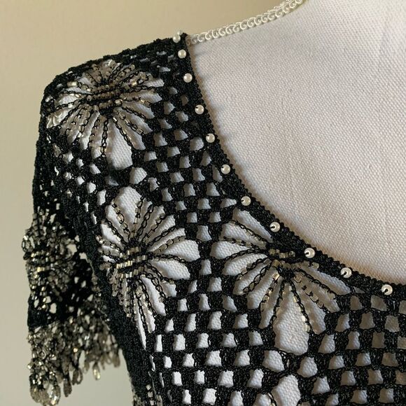 NWT Nataya vintage beaded crochet top. Short Sleeve. Black. Medium - Picture 3 of 6